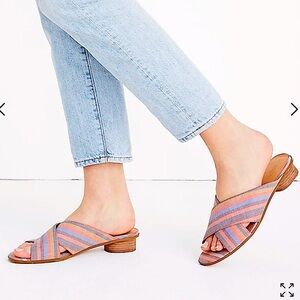 Madewell The Ruthie Crisscross Multicolor Stripe Mule Canvas and Leather